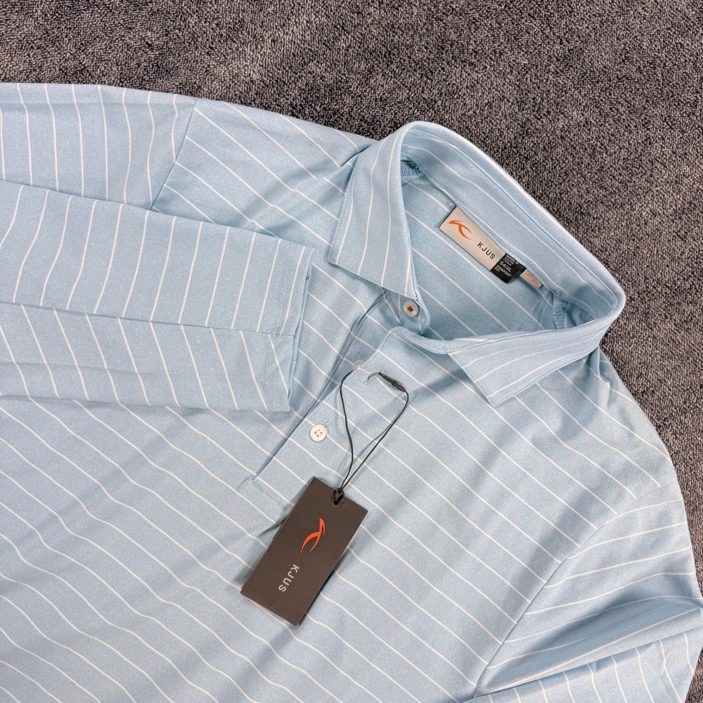 KJUS Men Soren Melange Stripe Long Sleeve Polo Blue Size 54 XL UPF 50+ NWT